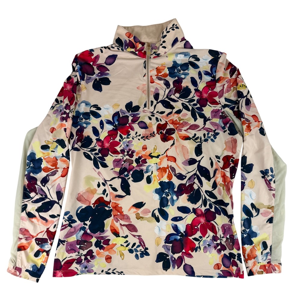 Kastel Denmark Charlotte Sun Shirt Womens XL Pink Floral Quarter Zip Active Top